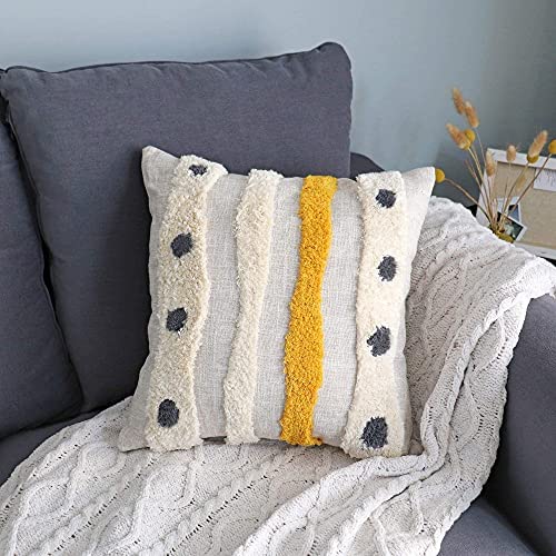 집들이선물 홈데코 쿠션커버 단품 Vanncio Boho Tufted Throw Pillow 커버 Handwoven 스트라이프 18x18 inches 1 PCS