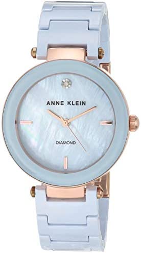 Anne Klein 여성 AK/1018RGBK Diamond Dial Rose Gold-Tone 매트 Ceramic Bracelet Watch
