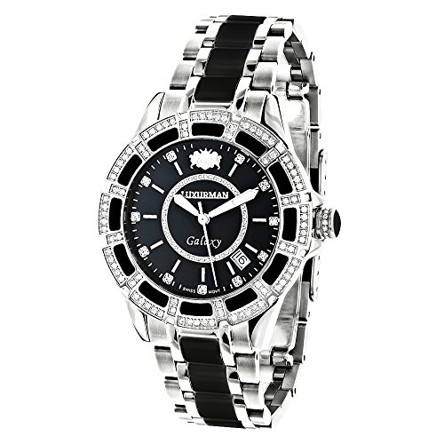 LUXURMAN Galaxy Midsize Diamond Watch Men 여성 스테인레스 스틸 매트 Ceramic 1.25ct