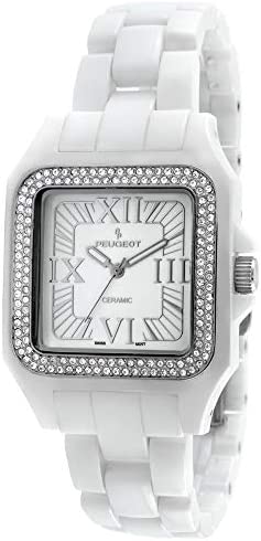 Peugeot Swiss 여성 Genuine Ceramic Watch - 스퀘어 케이스 Swarovski 크리스탈 Bezel Bracelet