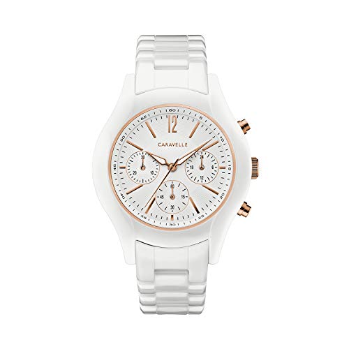 Caravelle 디자인 Bulova 여성 스테인레스 스틸 Quartz Watch Ceramic Strap White 18 Model 45L174