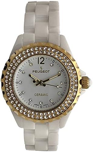 Peugeot 여성 Ceramic Wrist Watch 크리스탈 Bezel Link Bracelet