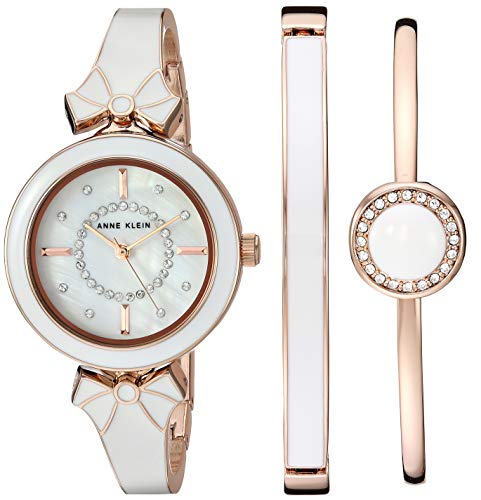 Anne Klein 여성 AK/3338WTST Swarovski 크리스탈 Accented Rose Gold-Tone White Watch Bangle Set
