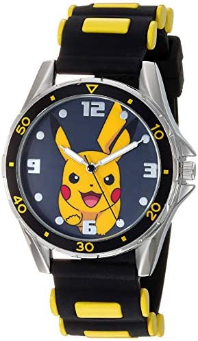 Pokemon 실버 Tone 메탈 Analog-Quartz Watch Rubber Strap 매트 20.7 Model POK9010