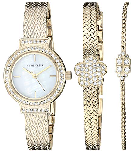Anne Klein 여성 Swarovski 크리스탈 Accented Bangle Watch Bracelet 세트 AK/3432