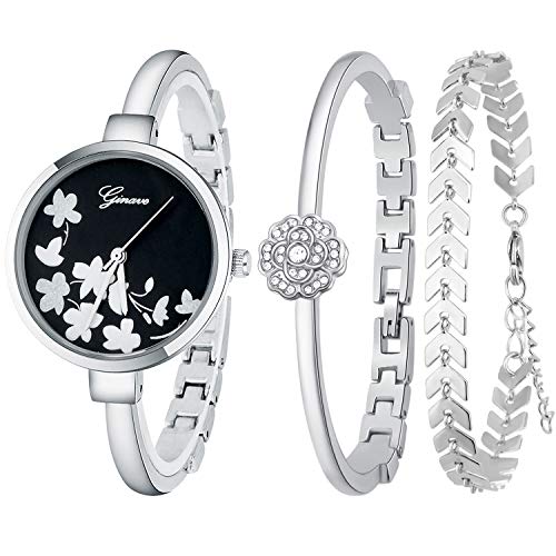 JUMJEE Dress Bracelet Watches 여성 Casual Quartz Bangle Wrist Watch 세트 Silver