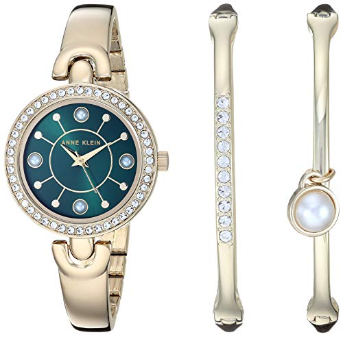 Anne Klein 여성 Swarovski 크리스탈 Accented Watch Bangle 세트 AK/3288