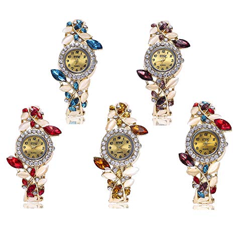 Weicam 여성 Luxury Watch Bracelet Diamond Flower Lady Retro Wrist 5 Pack
