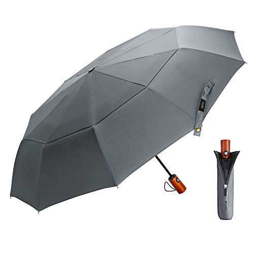 골프우산 EKOOS Travel Umbrella Compact 폴딩 Large 40.55 inch Windproof Teflon Coating Double Canopy Construction - Auto Open/Close Button 10 Rib 우드 Handle