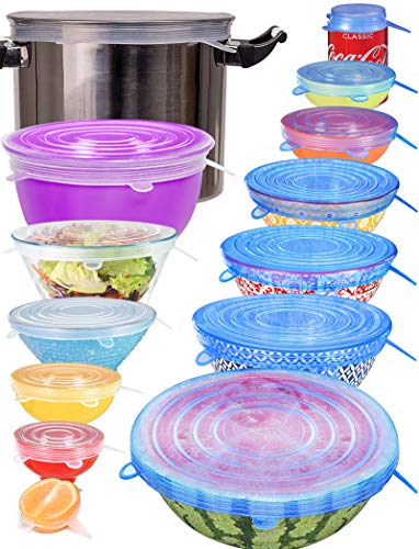 스펀지 14pcs longzon Silicone Stretch Lids Include 2 Exclusive XXL Size up 12 Reusable Durable Food Storage 커버 Bowls Fit Different Sizes & Shapes Container Dishwasher Freezer Safe