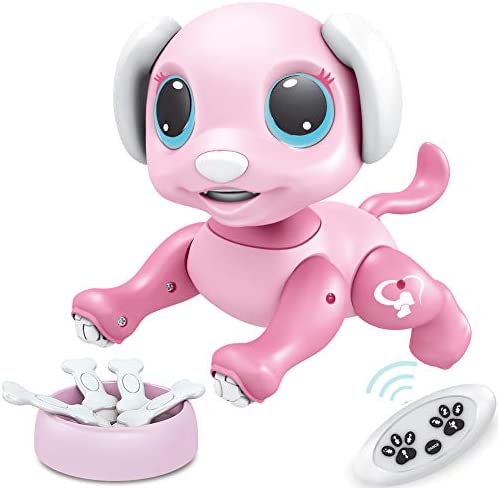 BIRANCO. RC Dog Electronic Pets - 원격 컨트롤 Gesture STEM Programmable Actions Walk Bark Fun Puppy 토이 소년 소녀 Ages 3 Up White