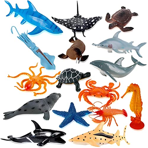 Liberty Imports Large 딥 Sea Animals - Ocean Underwater Creatures Realistic Plastic Marine 토이 Figures Educational Toddlers 어린이 16 Piece Set