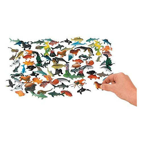 Plastic Sea Creatures, Bulk 90 Pack of Miniture Ocean Animals - Includes Shark, Seal, Seahorse, Crab, Octopus and More - Toys for Kids, Party Favors and Handouts