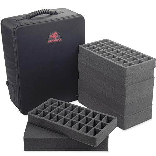 Guardian Tabletop 게이밍 백팩 Deluxe Portable Carrying 케이스 Space 135+ Figurines Large Miniatures Wargame Transportation Includes Four Compartment Trays & 3 Layers Pluck Foam
