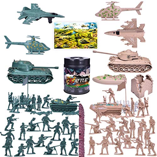 육군남자 Funlittletoy 180 PCs 아미 Men Action Figures 토이 WW 2 Military 세트 Map Tanks Planes Flags Soldier Fences & Accessories