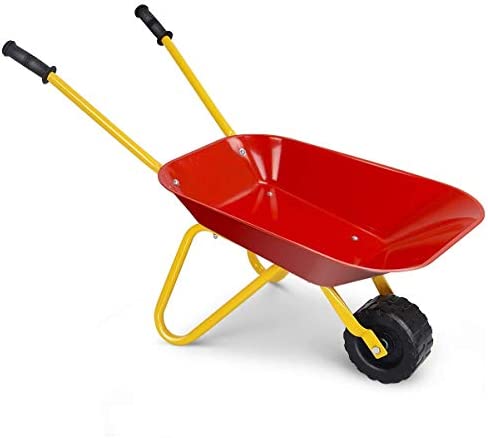 Costzon Kids Metal Wheelbarrow, Metal Construction Toys Kart, Child Wheel Barrel w/ Non-Slip Handle, Wearable Wheels, Yard Rover Steel Tray, Tote Dirt/ Leaves/Tools in Garden for Toddlers, Green