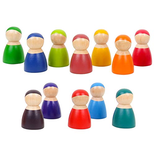 Agirlgle Toddler Wooden Toys 12 Rainbow Friends Wooden Peg Dolls Bodies Baby Kids Wooden Pretend Play for Toddlers People Figures Shape Preschool Learning Educational Toys Montessori Toys
