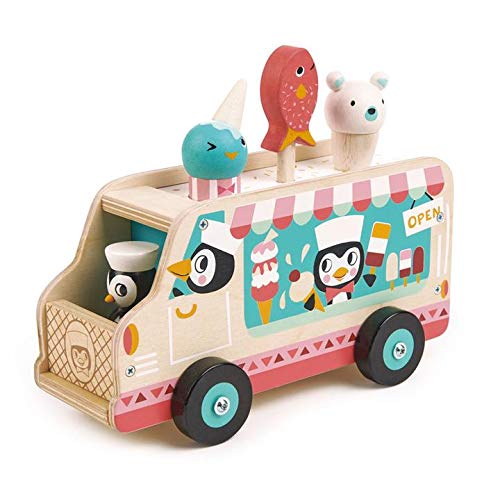 Tender Leaf 토이 - Penguin&rsquos Gelato Van Food Truck 스타일 Pretend Play Ice Cream Wooden Vehicle Encourage Role Develops Social Skills 어린이 3+