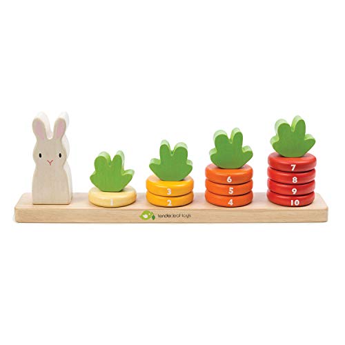 태엽장난감 Counting Carrots Stacker Wooden Ring 세트 - STEM Learning Math Abacus Number Color Identification Stacking Game 토이 어린이 18 month +