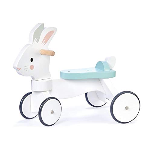 Tender Leaf 토이 - 러닝 Rabbit Ride On Wooden Four Wheeled Push Balance Themed Bike Rubber Ring Handle Early Walk Development Muscle Strength Enhancement 어린이 18M+