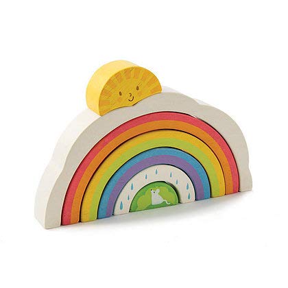 태엽장난감 Tender Leaf 토이 - Rainbow Tunnel 7 Pcs Beautiful Wooden Stacker Colorful Stacking Size Color Recognition Cognitive Game Educational Toy