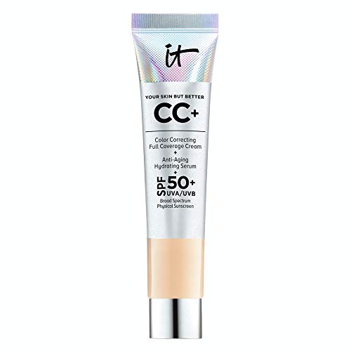 IT Cosmetics Your Skin But Better CC+ Cream Travel Size Light W - Color Correcting Full-Coverage Foundation Hydrating Serum & SPF 50+ Sunscreen Natural Finish 0.406 fl oz