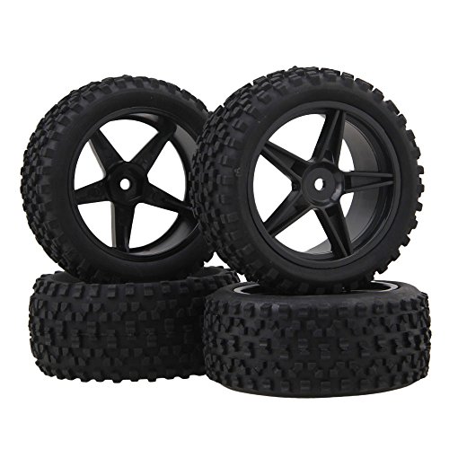 RC카 타이어 BQLZR 매트 Front Rear Pentagram Plastic Wheel Rims + High Grip Rubber Tires Tyres RC 110 Off-Road Car Buggy팩 4