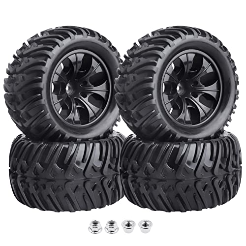 RC카 타이어 Hobbypark 4pcs RC Tires Wheel Rims 세트 Foam Inserts 12mm Hex Hub 1/10 Scale Off Road Monster Truck