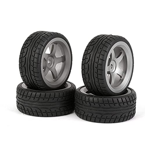 RC카 타이어 BQLZR Plastic RC 110 Drift Tires & Grey 알루미늄 Alloy 5 Spokes Wheels팩 4