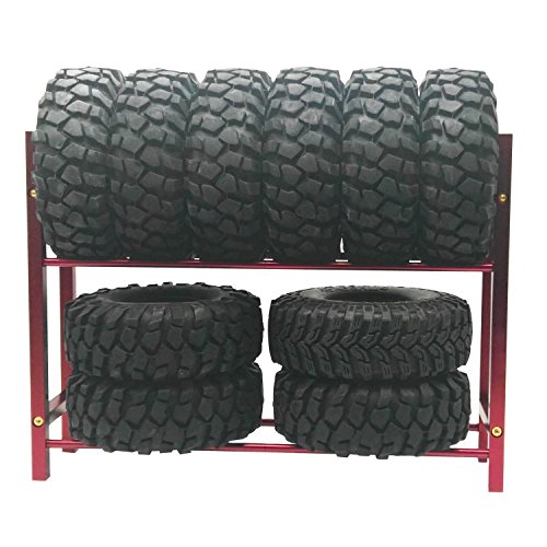 RC카 타이어 LAFEINA 메탈 Tires Shelf Tyre Rack 1/10 Tire Wheel Rims RC Rock Crawler Car Drift Red