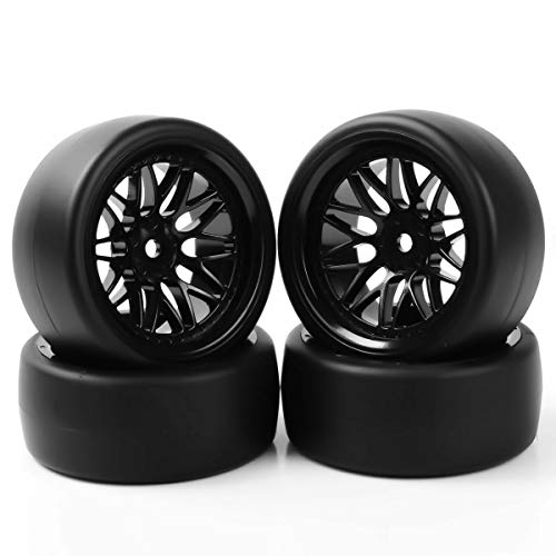 RC카 타이어 SOUFORCE 110 Scale RC Model Drift Wheels Tires 12mm Hex Plastic Wheel Rim Tire 세트 On Road Racing Car 4팩 Black
