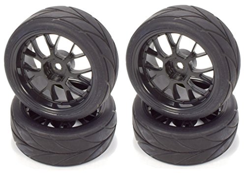 RC카 타이어 Apex RC Products 1/10 On-Road 12mm 매트 Mesh Wheels V Tread Rubber Tires 세트 4 #5002