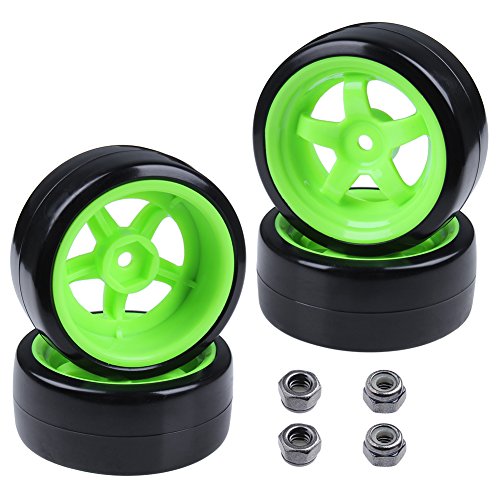 RC카 타이어 Hobbypark Hard Plastic 26mm RC Drift Car Tires & Wheel Rims 그린 12mm Hex 1/10th Model팩 4