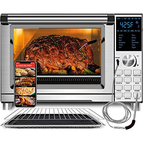 NUWAVE BRAVO XL 1800-watt Countertop Convection Oven Flavor Infusion 테크놀로지 FIT Integrated Temperature Probe Perfect Results 12 Programmed Presets 3 Fan Speeds 5-Quartz Heating Elements 3-Piece Brick Oven-Style Pizza Kit