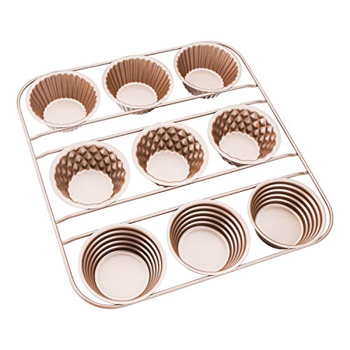3가지 무늬 머핀팬 9 Cavity Cupcake Baking Pan Nonstick, Carbon Steel