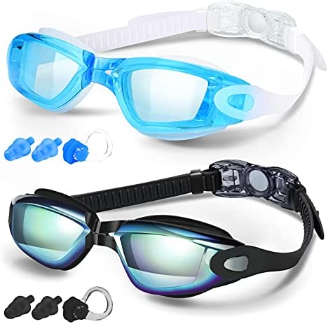 Swim Goggles,팩 2 Swimming Goggles No Leaking Anti Fog UV Protection Triathlon 성인 Men 여성 Youth 어린이 Child Mirrored & 방수 400 클리어 Lenses