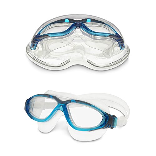Dolfino Pro Silicone Visionist Swim Mask - Adjustable Strap Swimming Goggles with Tinted, Anti-Fog Lenses and Carry Case - Clear/Blue