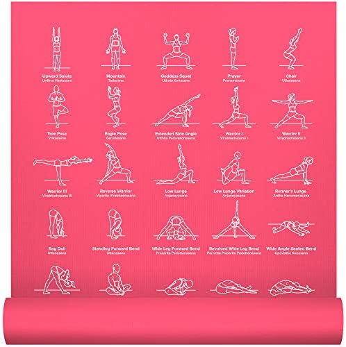 NewMe Fitness Instructional Yoga Mat Printed w/ 70 Illustrated Poses 24&rdquo Wide x 68&rdquo Long