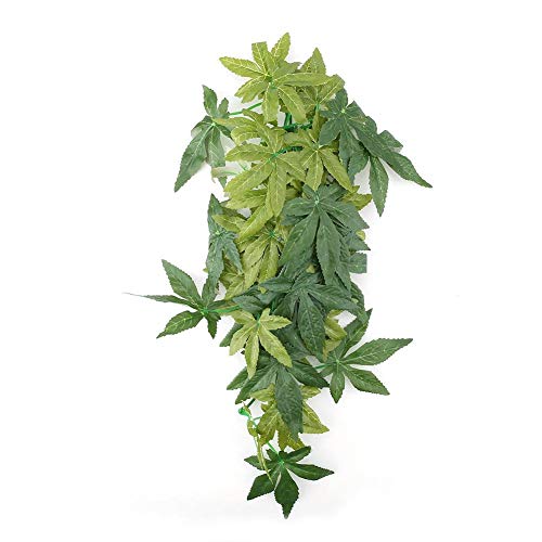 인조 인공 수초 Yutiny Reptile VinesReptiles Artificial Vine Plastic Fake Hanging Leaves 그린 Simulation Plant Terrarium Habitat Decor Aquarium Fish Tank Ornament Sucker
