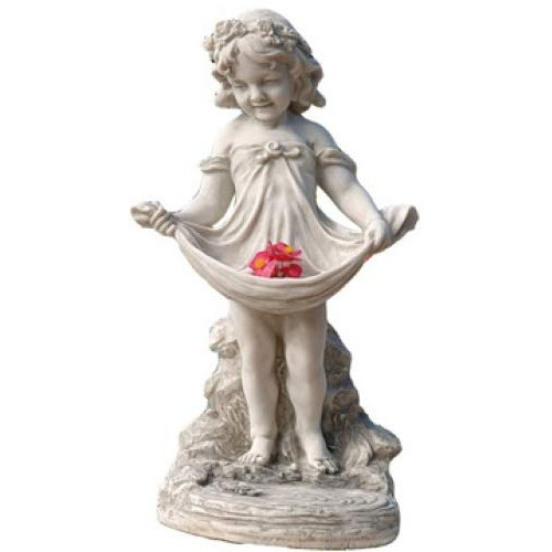 Design Toscano KY30467 Abigails Bountiful Apron Outdoor Garden Statue with Bird Bath Feeder, 19 Inch, Antique Stone Finish