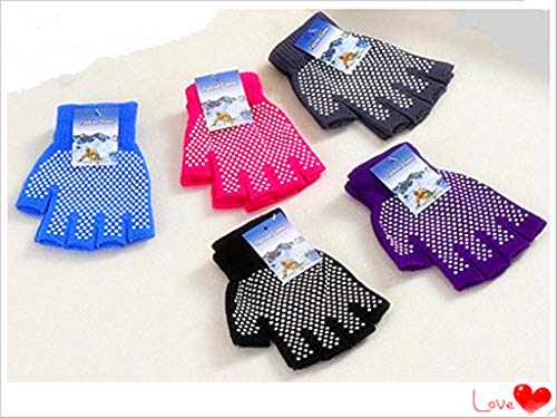 Love pro- 5 Pieces of Cotton+Acrylic Half-Finger Yoga Gloves, Non-Slip Yoga Gloves for Practicing Yoga, Open-Toed Gloves (Black. red. Blue. Gray. Purple)