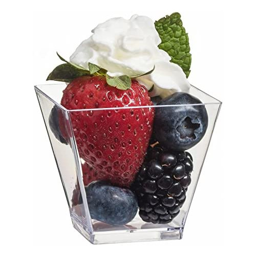 Zappy 100 Ct Elegant Square Mini Cube 2oz Clear Tasting Sample Shot Glasses 100 Ct Dessert Cups Disposable Plastic