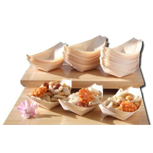 Bamboo Wooden Boat 200 Packs with 200 pcs Bamboo Stickers 4 Inches