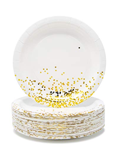 파티용 종이 접시 50개입 Party Paper Plates - 50 Pack Gold Foil Confetti 9 - inch