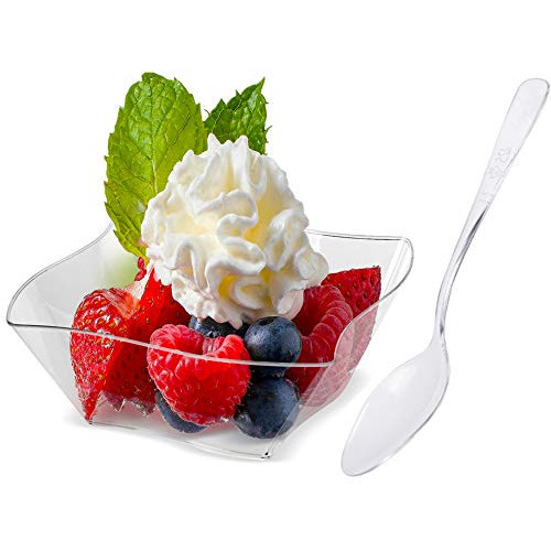 미니 디저트 컵 with 스푼 각 100개 총 200개 세트 100 pack 5 oz Mini Dessert Cups with Spoons