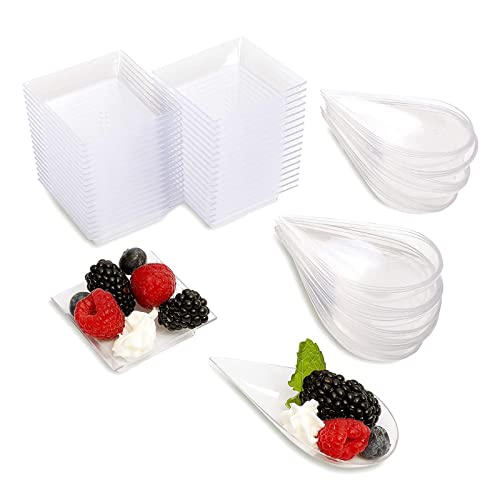 플라스틱 투명 접시 & 스푼 각 36개 총 72개 세트 Mini Appetizer Plates and Spoons 72 Piece Set Clear
