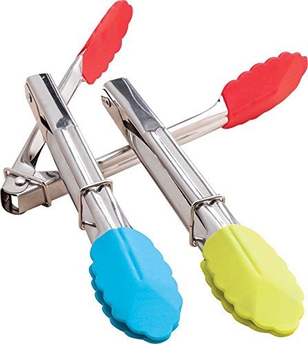 Miles Kimball Silicone 스테인레스 스틸 Food Tongs 7 inch 세트 3