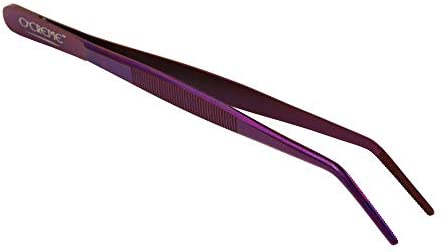 OCreme 스테인레스 스틸 Precision Kitchen Culinary 8 Inch Tweezer Tongs 8" Straight Black