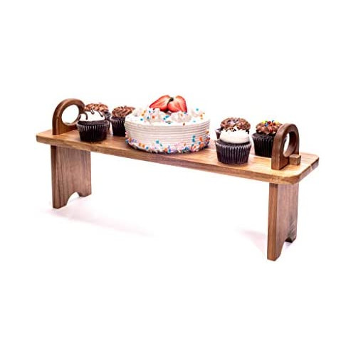 SPEShh Acacia Wooden Serving Board on Stand &ndash Contemporary Raised Wooden Serving Platter &ndash Elegant Hand-Finished Home D&eacutecor Counter Shelf Organizer & Cheese Charcuterie Board - 16.5 x 5.5 x 6.7 inches