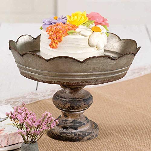 Scalloped Galvanized Metal and Wood Stand-Vintage Farmhouse Chic